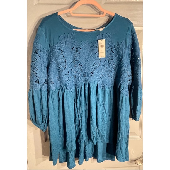 Anthropologie Deletta Teal/Turquoise Rayon Blouse NWT Size L - Picture 4 of 13